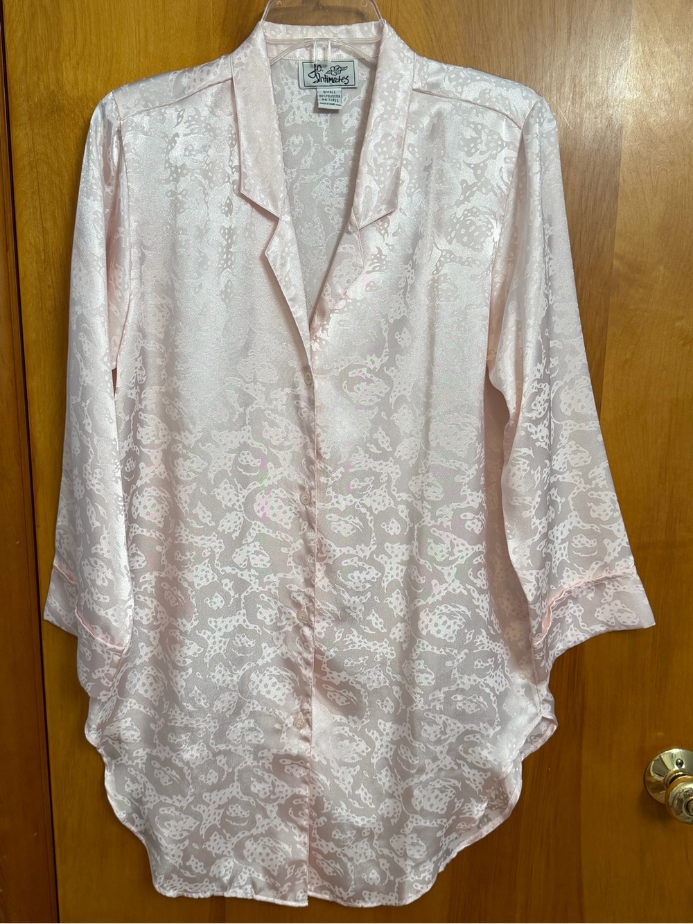 Vintage Light Pink Satin Button-Front Sleep Shirt